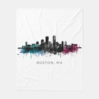 Couverture Polaire Massachusetts Art | Boston MA Skyline Aquarelle