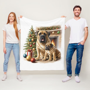 Couverture Polaire Mastiff Dogue de Bordeaux cheminée Noël