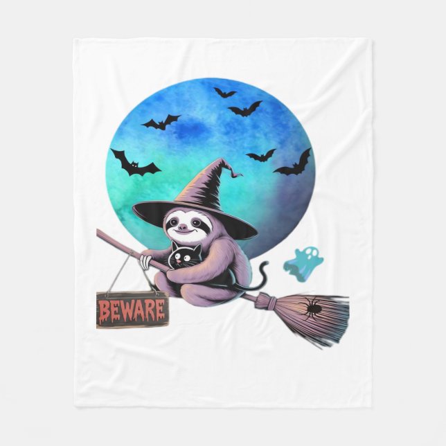 Couverture Polaire Méfiez-vous joli sorcier Sloth volant sur Broom Ha (Devant)