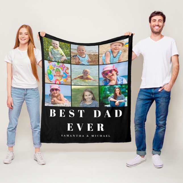 Couverture Polaire Meilleur papa 9 Nom photo Blanche polaire (En situation)