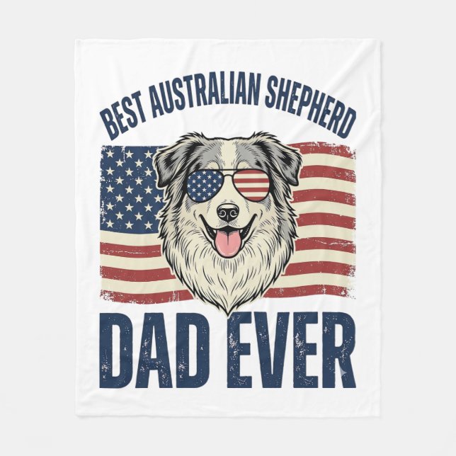 Couverture Polaire Meilleur papa Australian Shepherd patriotique (Devant)