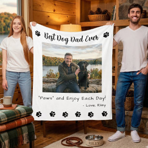 Couverture Polaire Meilleur Papa Chien Pattes Animal Photo Blanche
