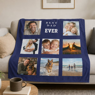 Couverture Polaire Meilleur papa du monde photo collage bleu marine p
