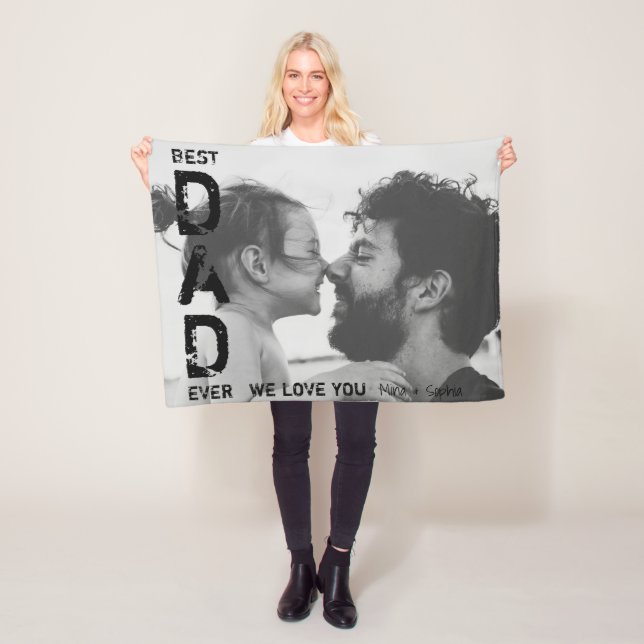 Couverture Polaire Meilleur papa jamais Nom personnalisé Photo Cool F (En situation)