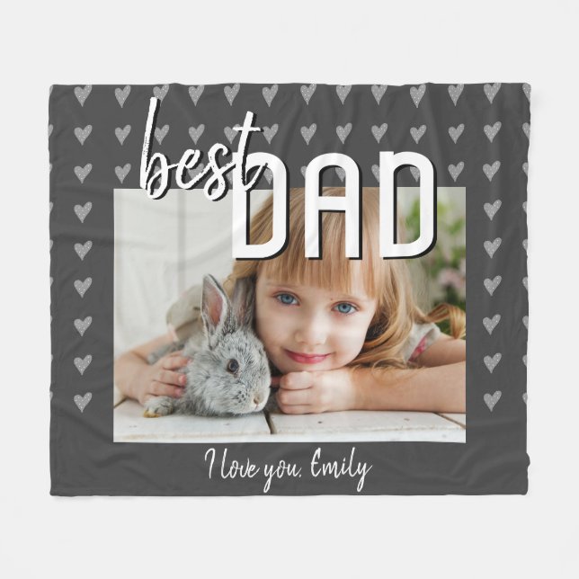 Couverture Polaire Meilleur papa Motif de coeur Grey Photo Journée de (Devant (Horizontal))
