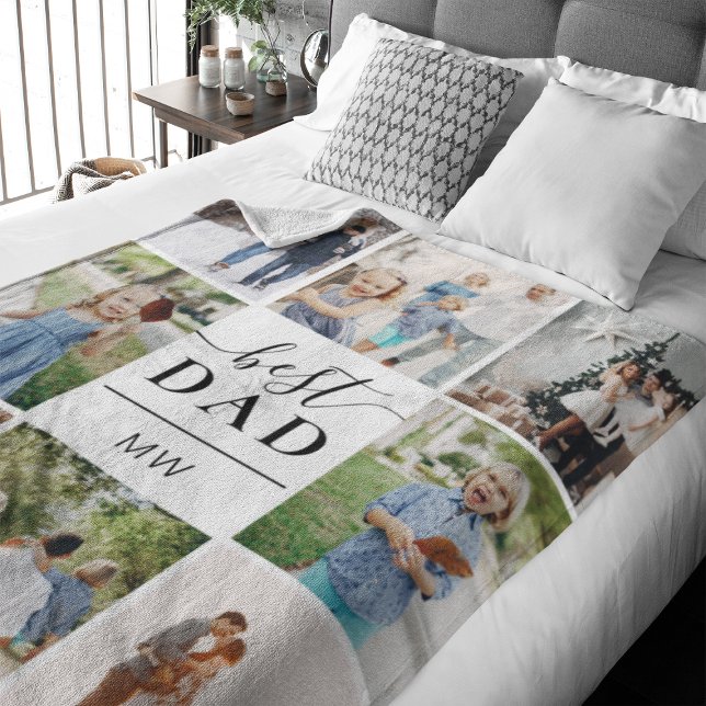 Couverture Polaire Meilleur papa photo Collage Monogramme (Perfect fleece blanket to celebrate your dad. This blanket features 8 spots for images)