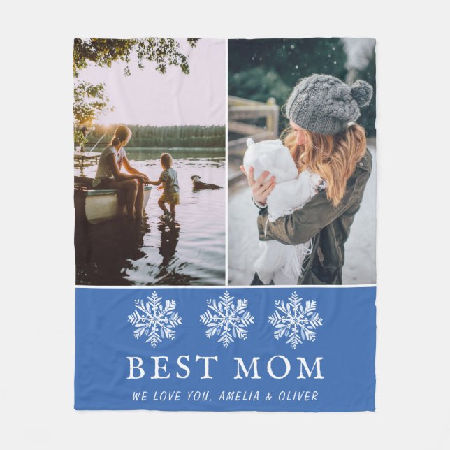 Couverture Polaire Meilleure maman Blue Snowflake 2 Photos personnali (Devant)