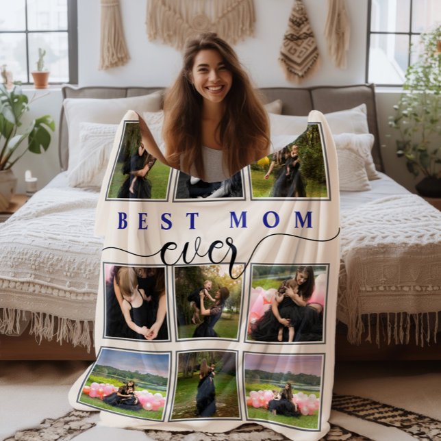Couverture Polaire Meilleure Maman Jamais Photo Collage Script Fleece (Best Mom Ever Modern Simple Photo Collage Blanket)