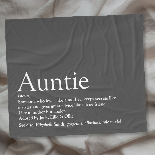 Couverture Polaire Meilleure tante Tante Définition Fun Grey (Best Aunt Auntie Definition Fun Gray Fleece Blanket)