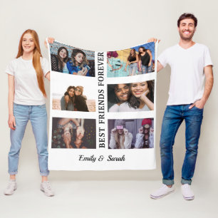 Couverture Polaire Meilleurs amis noms personnalisés et 6 photos col