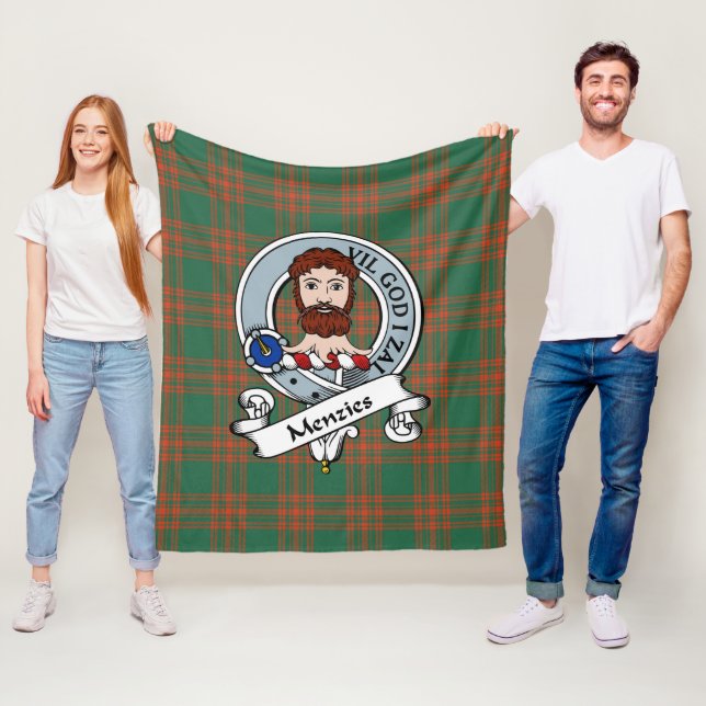 Couverture Polaire Menzies Vert Ancien Clan Badge Tartan Plaid (En situation)