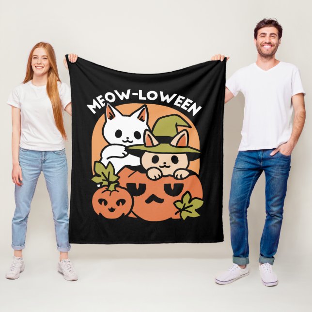 Couverture Polaire Meow-Loween - Festive Halloween Conception de chat (En situation)