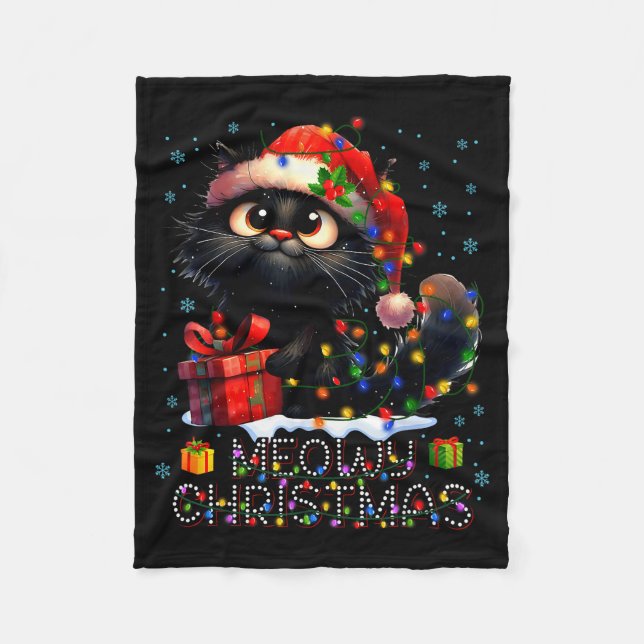 Couverture Polaire Meowy Christmas Cute Black Cat Christmas Xmas Wome (Devant)