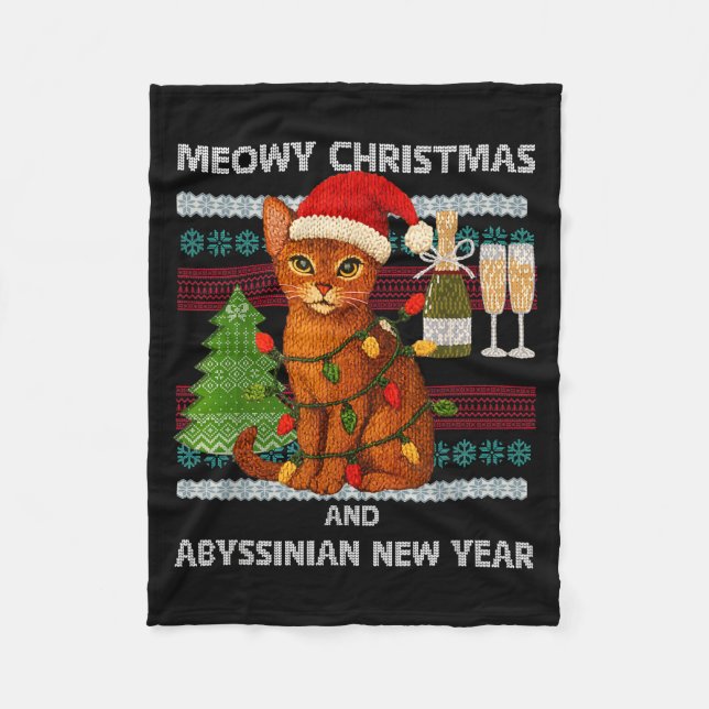 Couverture Polaire Meowy Christmas Funny Abyssinian Cat Santa Hat Ugl (Devant)