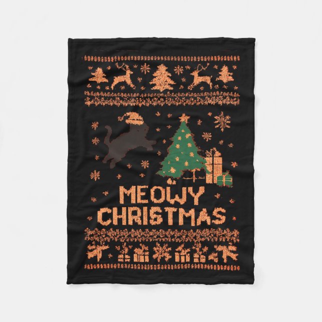 Couverture Polaire Meowy Christmas Xmas Tree Cat Ugly Sweater Pajamas (Devant)