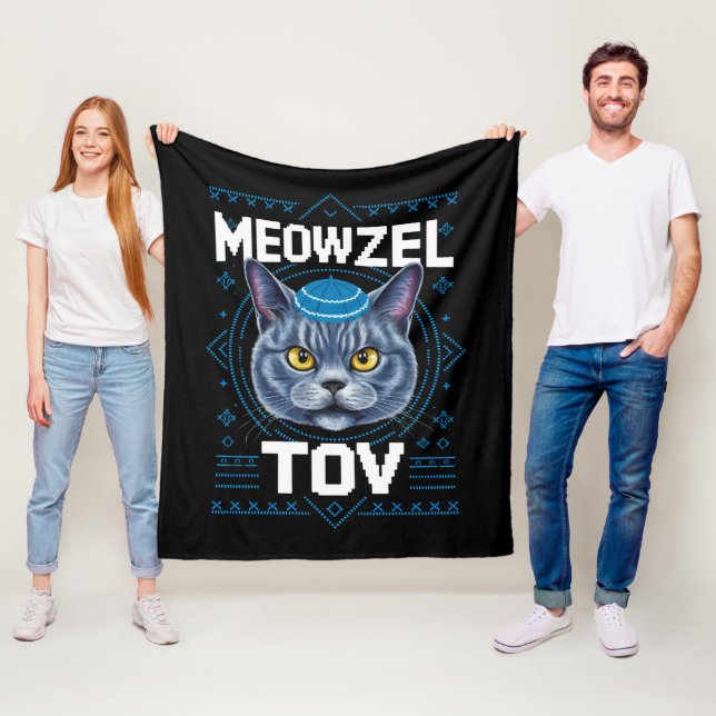 Couverture Polaire Meowzel Tov Hanukkah Juif Chat Holiday (En situation)