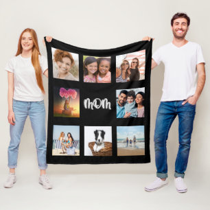 Couverture Polaire Mère noir argent photo collage maman