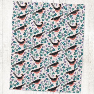 Couverture Polaire Merle américain Anémone Violette Oiseau Fleur