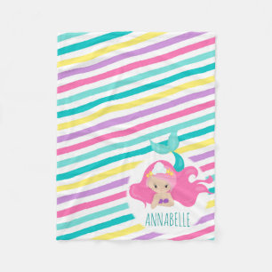 Couverture Polaire Mermaid Princess Enfants Rose Violet Bleu Grandes