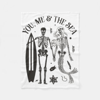 Couverture Polaire Mermaid Skeleton Couple Surfing Vintage Island Bea