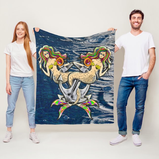 Couverture Polaire Mermaids - Design nautique pour les amoureux des o (En situation)
