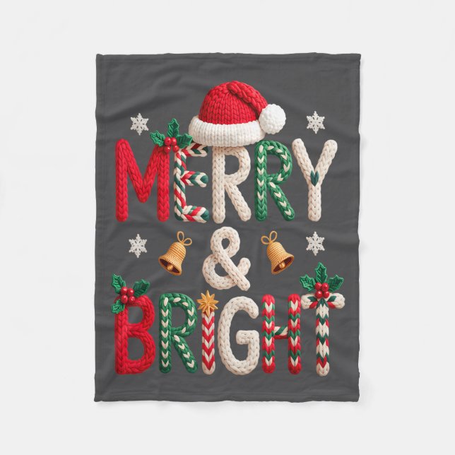 Couverture Polaire Merry &amp; Bright Christmas Santa Hat Crochet Kni (Devant)