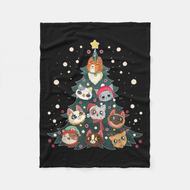Couverture Polaire Merry Catmas Funny Christmas Tree, Cats Xmas Meow  (Devant)