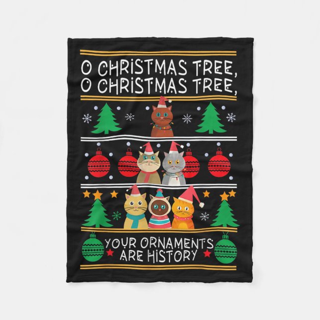Couverture Polaire Merry Catmas Funny O Christmas Tree, Cat Xmas Meow (Devant)