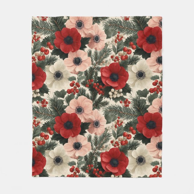 Couverture Polaire Merry Christmas Anemone Floral Background (Devant)