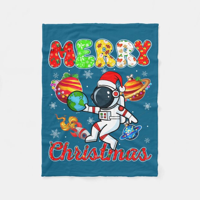 Couverture Polaire Merry Christmas Astronaut Santa Hat Snowflakes Tre (Devant)