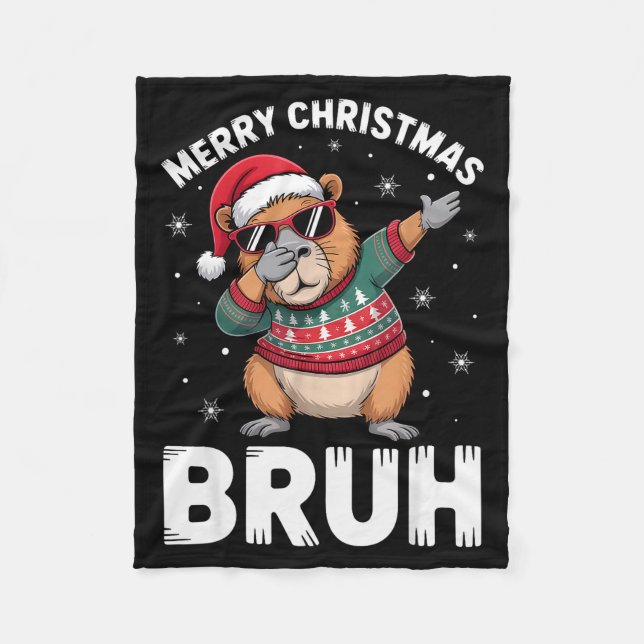Couverture Polaire Merry Christmas Bruh Capybara Dabbing Santa Hat Xm (Devant)
