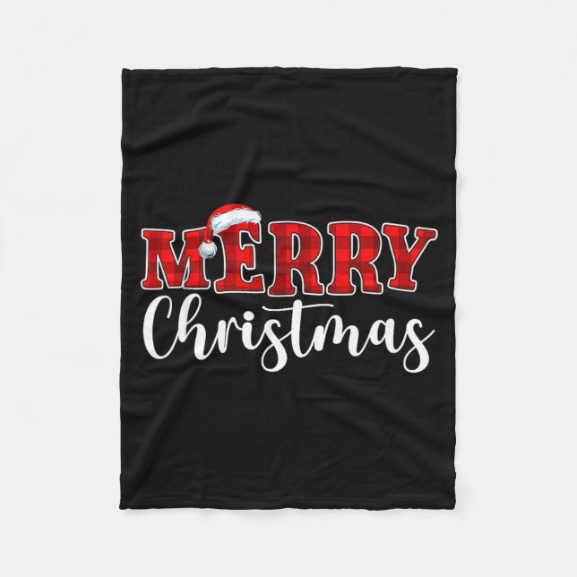 Couverture Polaire Merry Christmas Buffalo Plaid Red Santa Hat Xmas P (Devant)