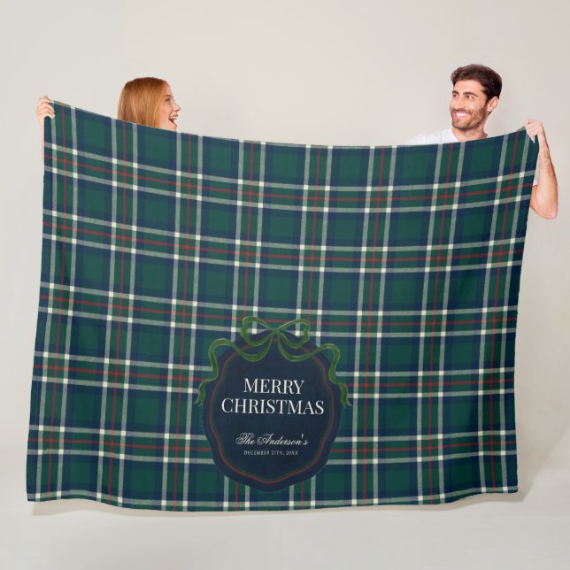 Couverture Polaire Merry Christmas Classic Preppy Tartan Plaid (En situation)