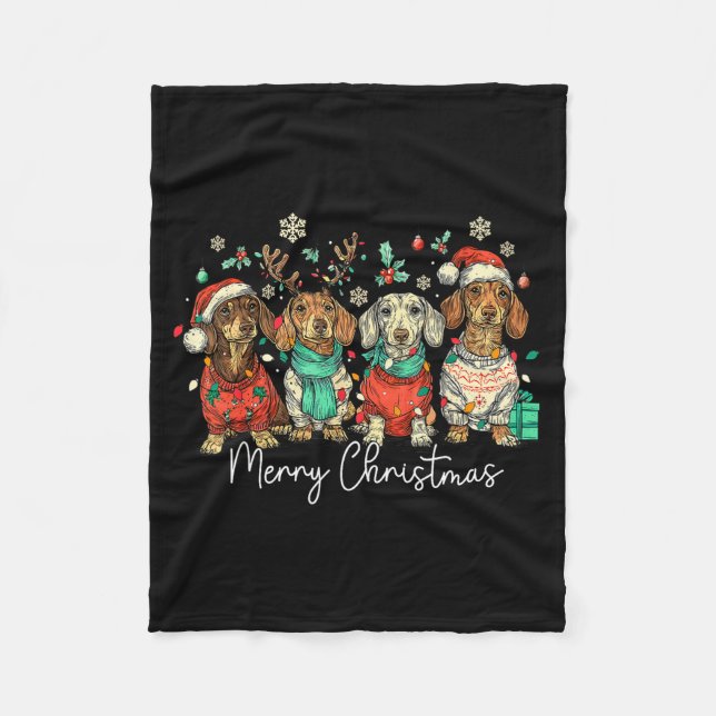 Couverture Polaire Merry Christmas Dachshund Santa Dog Xmas Lights Ho (Devant)