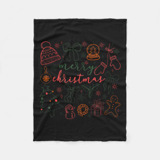 Couverture Polaire Merry Christmas Doodle Xmas Tree Gingerbread Men W