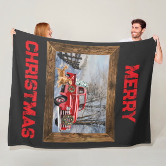 Couverture Polaire Merry Christmas Farm With Dog Throw Fleece Blanket
