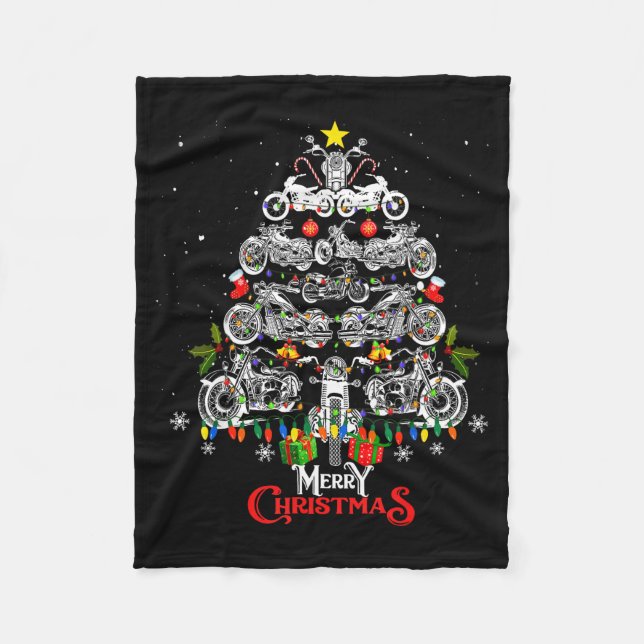 Couverture Polaire Merry Christmas Motorcycle Tree Christmas Lights B (Devant)