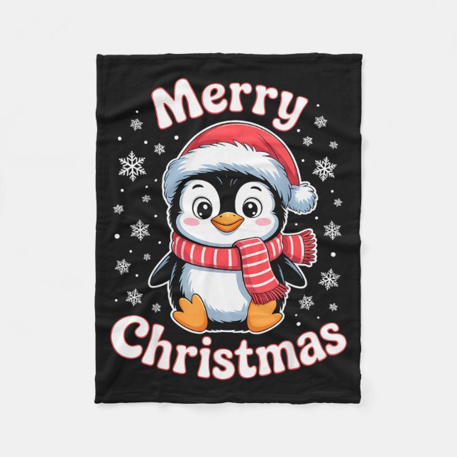 Couverture Polaire Merry Christmas Penguin Cute Santa Hat Snowflake H (Devant)