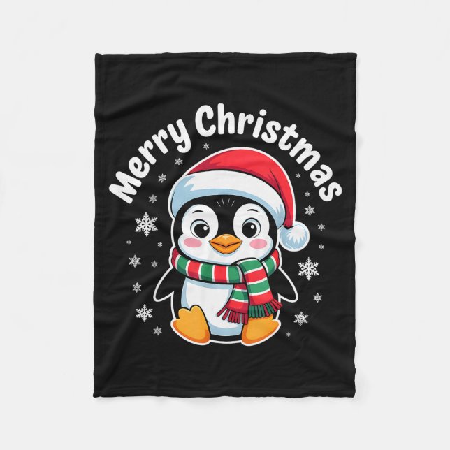 Couverture Polaire Merry Christmas Penguin Cute Santa Hat Winter Holi (Devant)