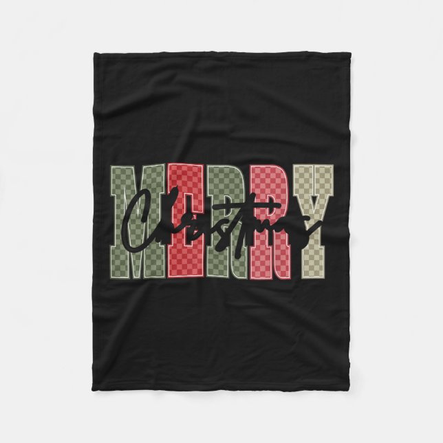 Couverture Polaire Merry Christmas Red Green Plaid Checkered Xmas Gir (Devant)