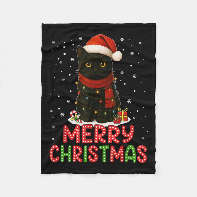 Couverture Polaire Merry Christmas Santa Hat Funny Black Cat Men Wome (Devant)