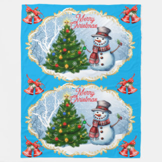 Couverture Polaire Merry Christmas Snowman Bells Cute
