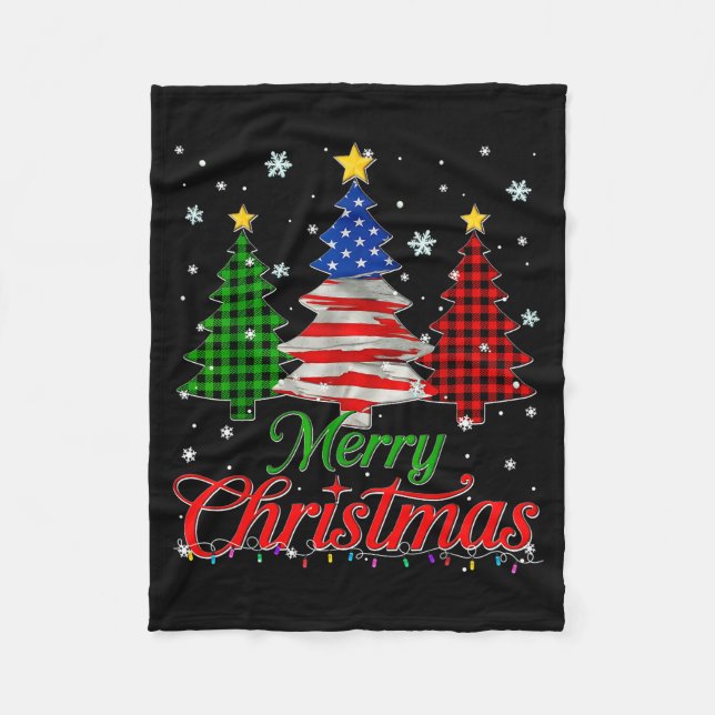 Couverture Polaire Merry Christmas Tree Plaid Us Flag Snowflake Xmas  (Devant)