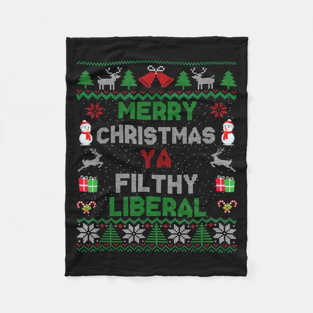Couverture Polaire Merry Christmas Ya Filthy Liberal Ugly Knit  (Devant)