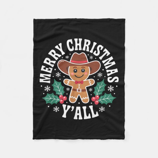 Couverture Polaire Merry Christmas Yall Gingerbread Cowboy Howdy West (Devant)