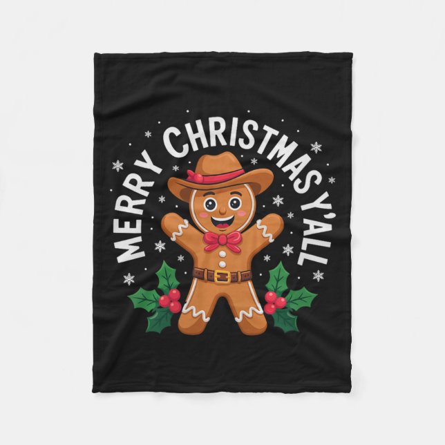 Couverture Polaire Merry Christmas Yall Gingerbread Cowboy Howdy West (Devant)