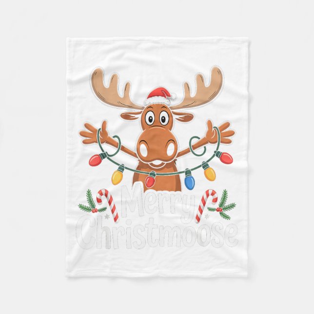 Couverture Polaire Merry Christmoose Christmas Tree Lights Santa Hat  (Devant)
