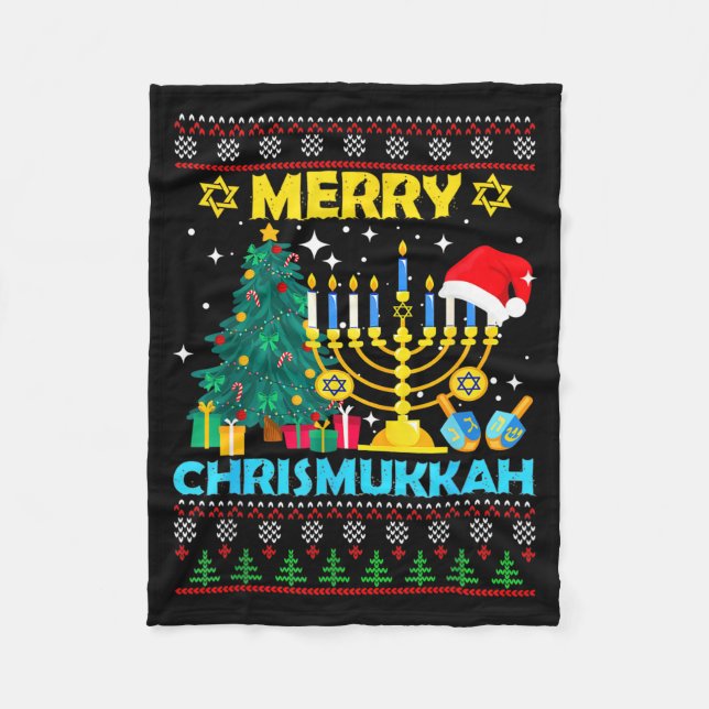 Couverture Polaire Merry Christmukkah Hanukkah Christmas Tree Xmas Fa (Devant)