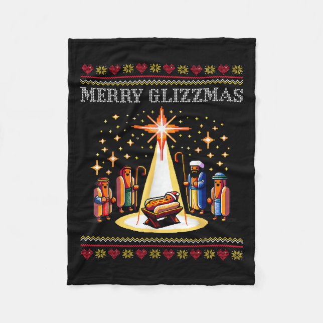 Couverture Polaire Merry Glizzmas Tacky Funny Merry Christmas Hot Dog (Devant)