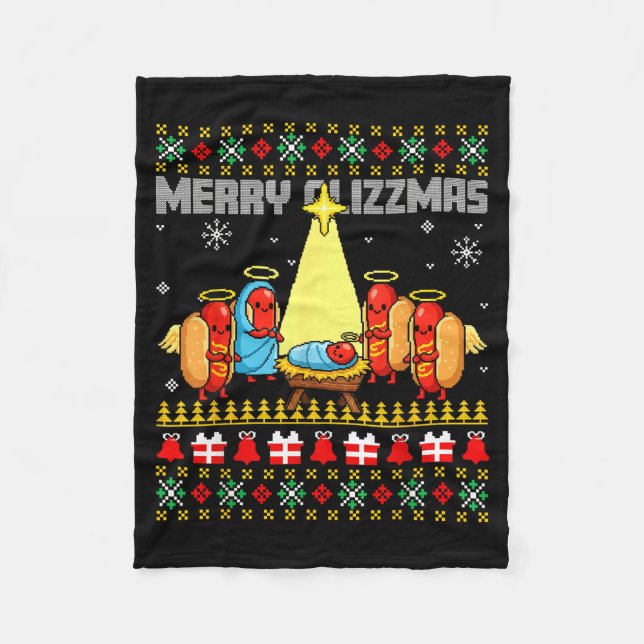 Couverture Polaire Merry Glizzmas Ugly Christmas Sweaters Hot Dogs Xm (Devant)